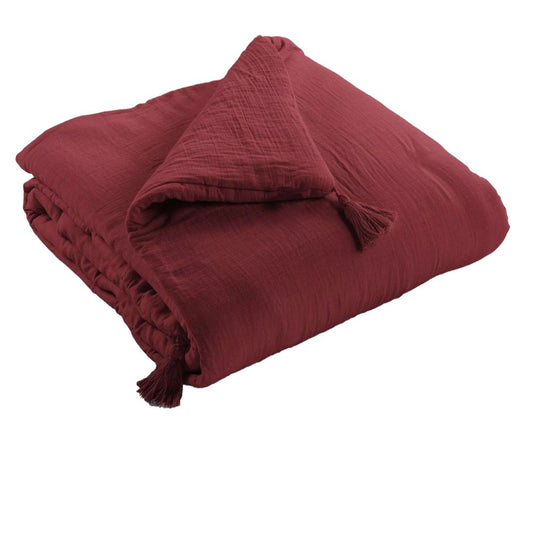 Bout de lit 90x200 cm gaze de coton lie de vin