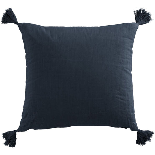 Coussin carré 40x40 cm gaze de coton avec pompons minuit