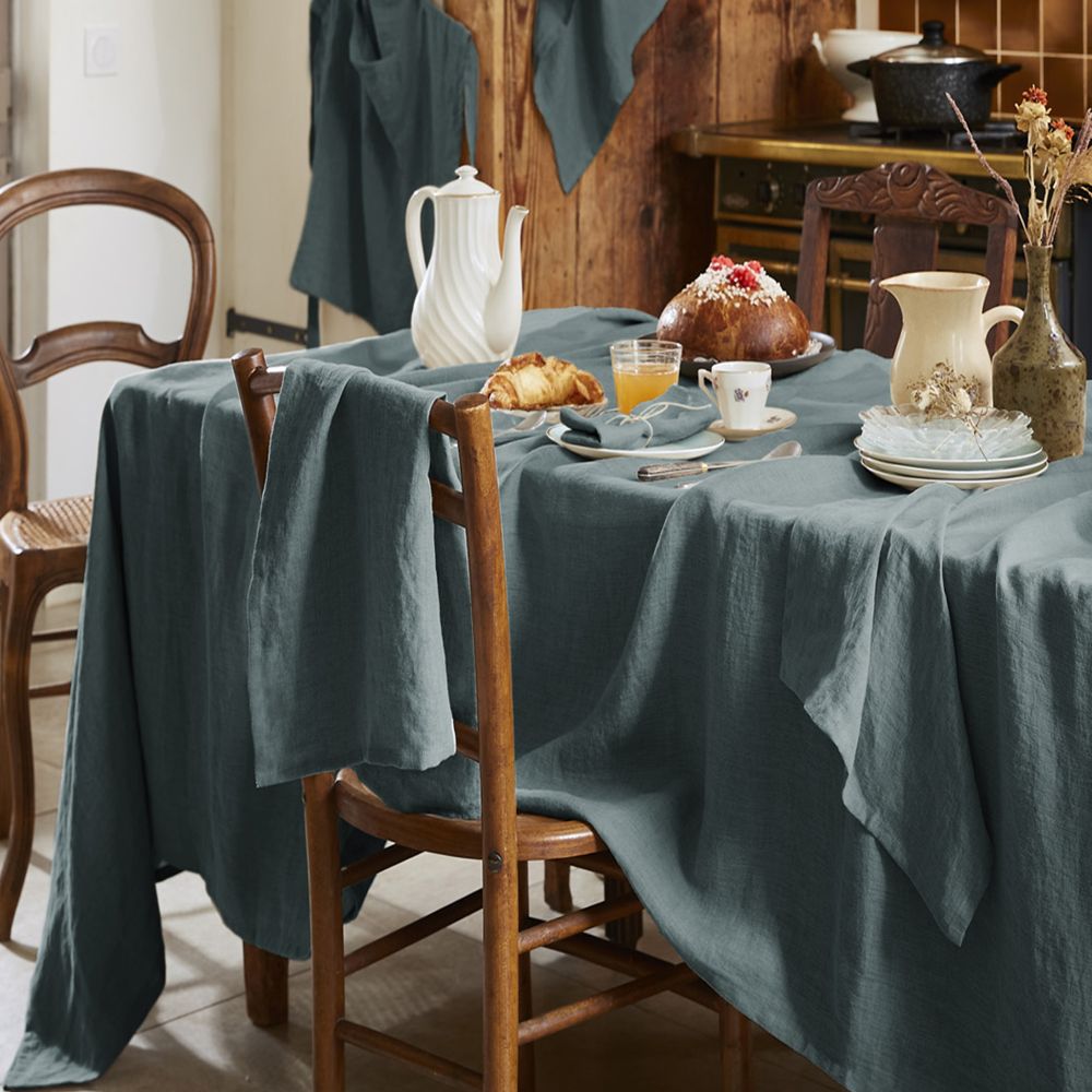 Nappe rectangle 170x350 cm lin français ardoise