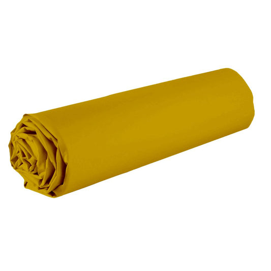 Drap housse 100% coton 57 fils avec bonnet : couleur - jaune, taille - 160 x 200 cm