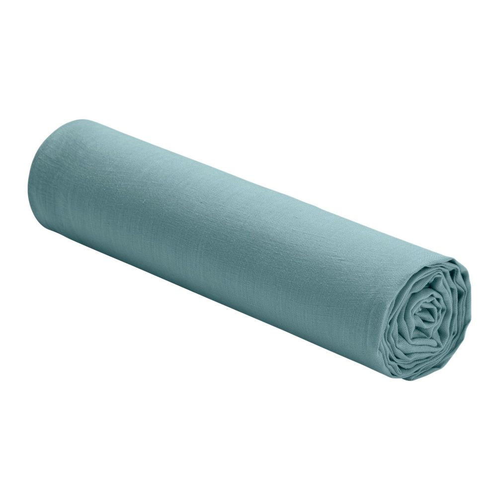 Drap housse 100% lin lavé : couleur - bleu stone, taille - 140 x 190 cm