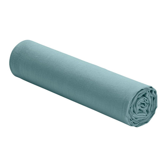 Drap housse 100% lin lavé : couleur - bleu stone, taille - 140 x 190 cm
