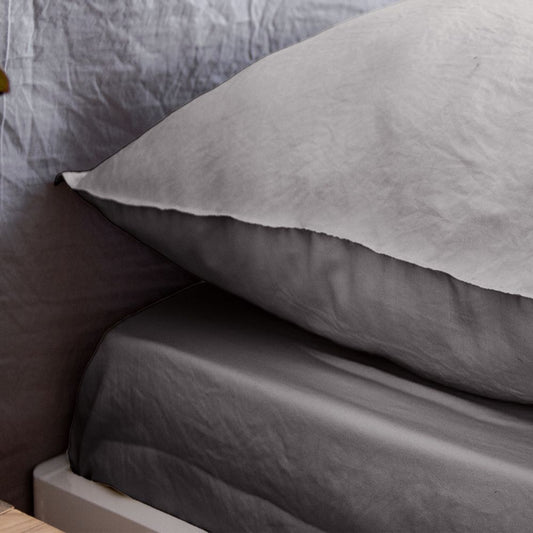 Drap housse 140x190 + 28 cm microfibre lavée gris