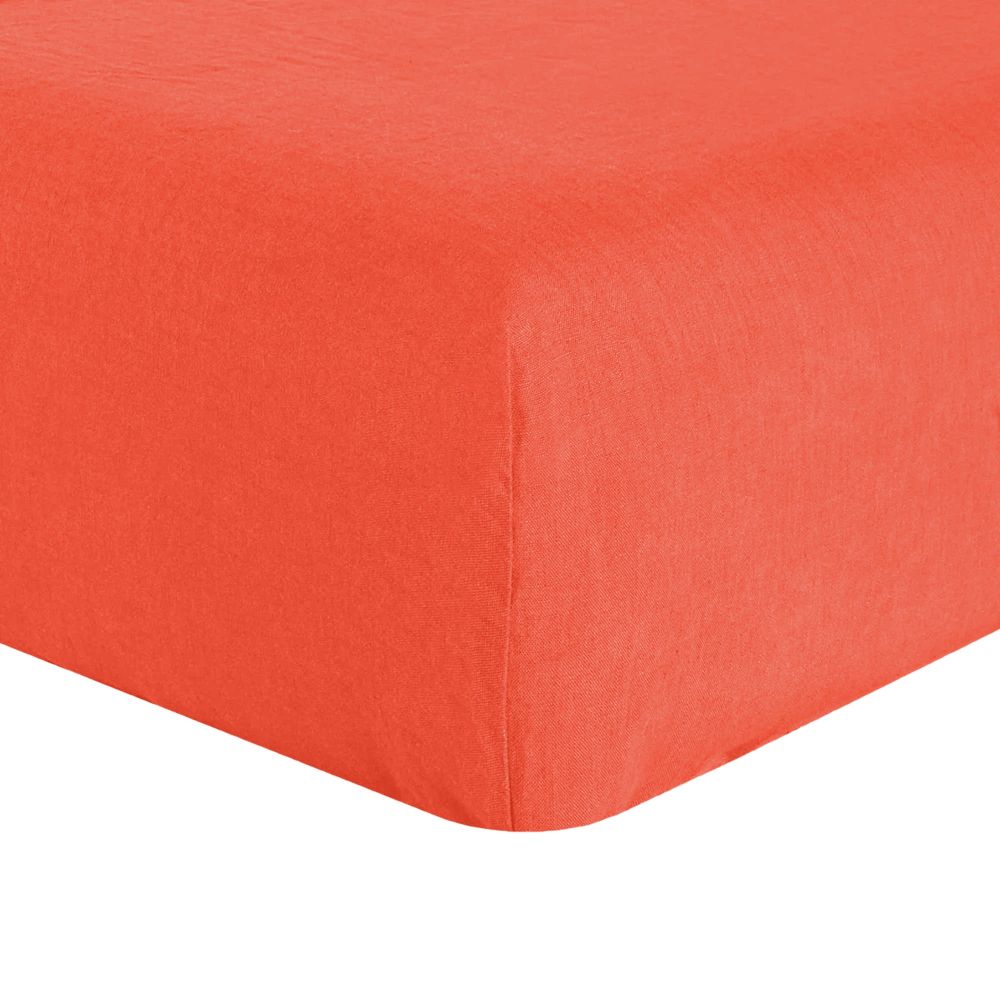 Drap housse 140x190 +30 cm en lin français - lin lavé flamme