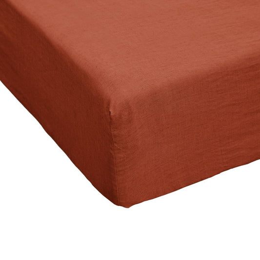 Drap housse 140x190 cm lin français paprika