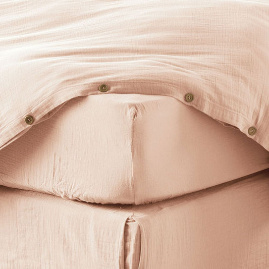 Drap housse 200x200 cm gaze de coton guimauve