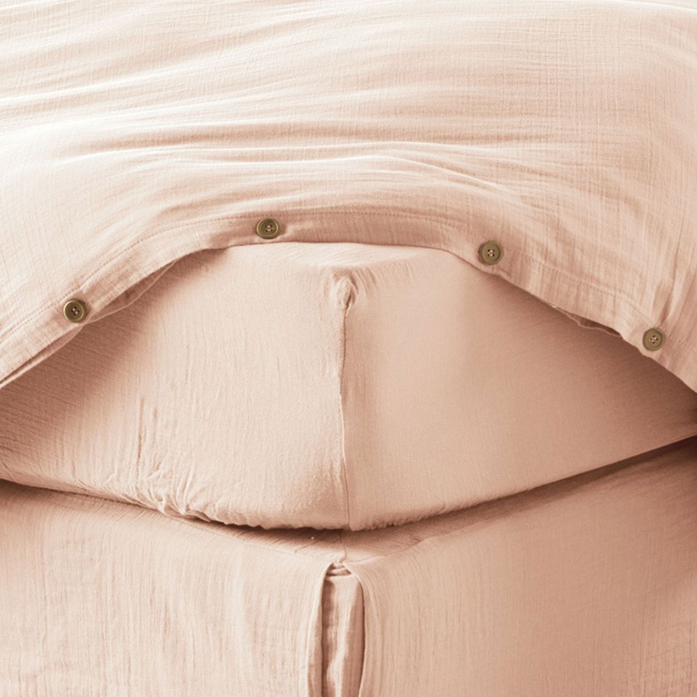 Drap housse 200x200 cm gaze de coton guimauve