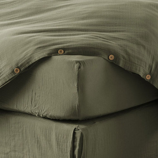 Drap housse 90x190 cm en gaze de coton romarin