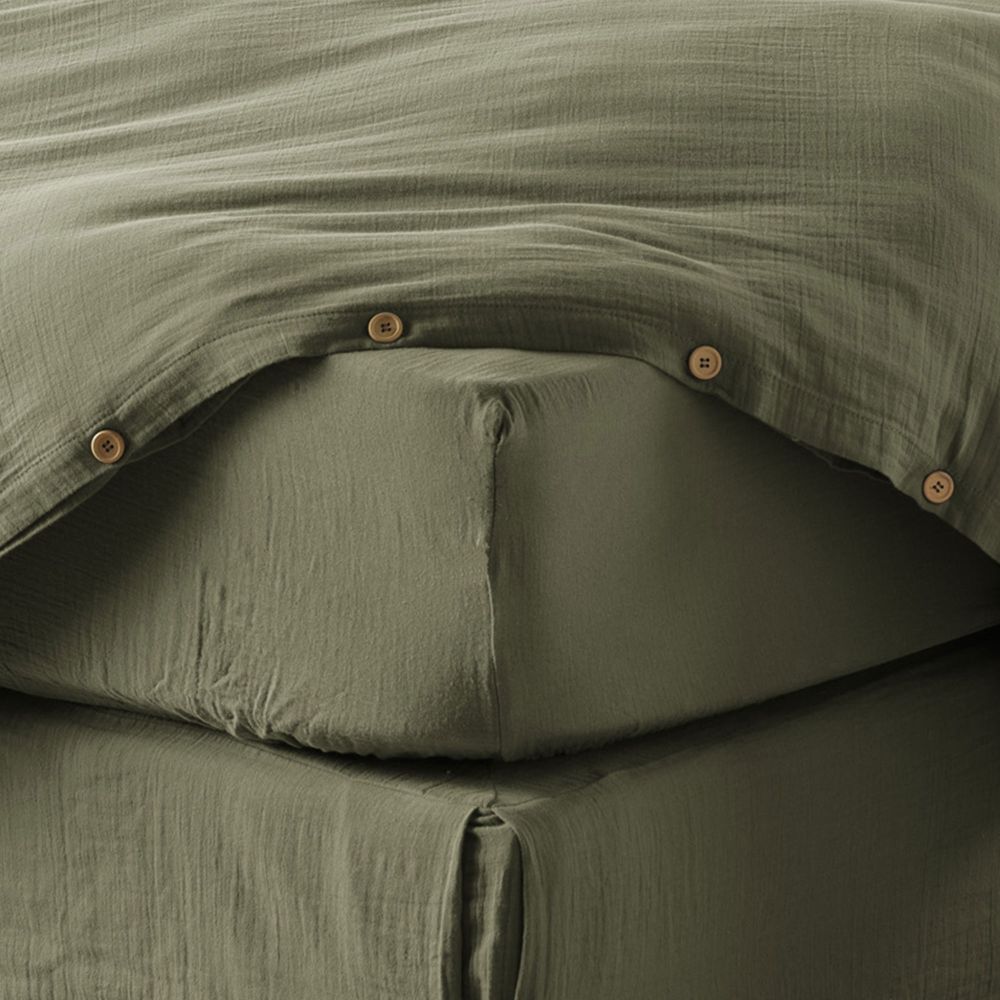 Drap housse 90x190 cm en gaze de coton romarin