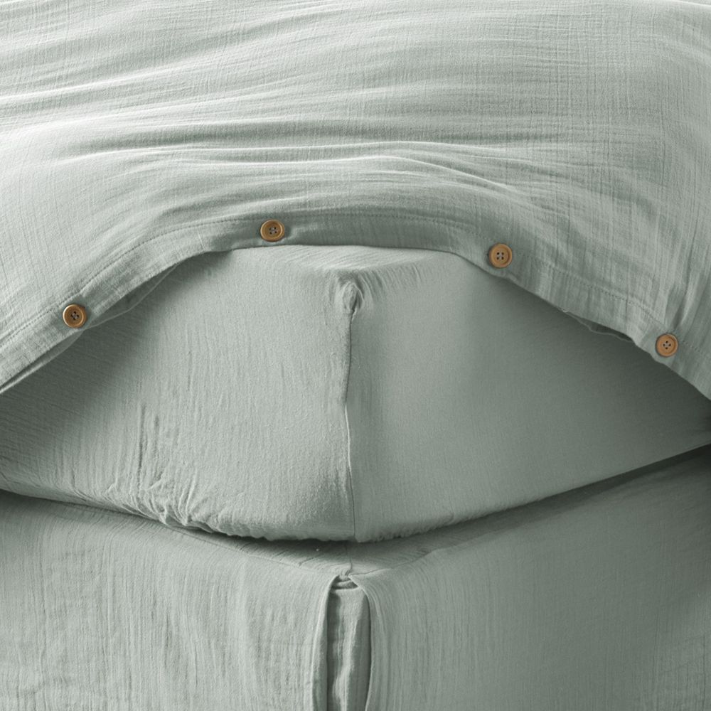 Drap housse 90x190 cm gaze de coton eucalyptus
