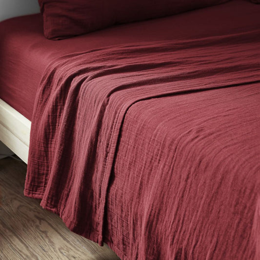 Drap plat 270x300 cm gaze de coton lie de vin