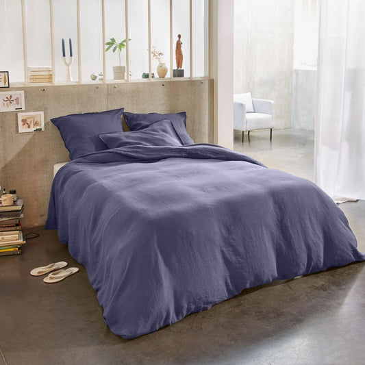 Housse de couette 240x260 cm + 2 taies d'oreiller 65x65 cm en lin français lavé mineral