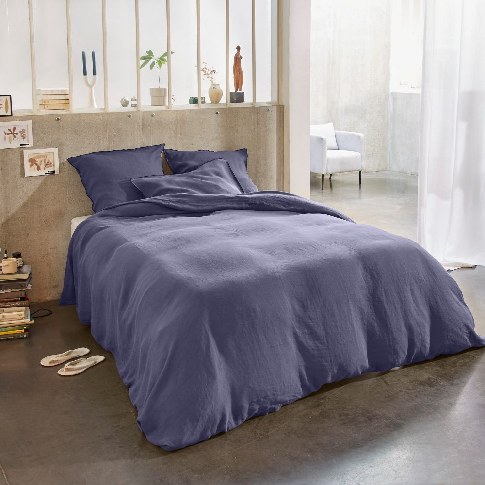 Housse de couette 240x260 cm + 2 taies d'oreiller 65x65 cm en lin français lavé mineral