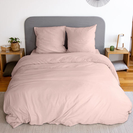Housse de couette 240x260 cm + taies d'oreiller, microfibre lavé, rose poudré