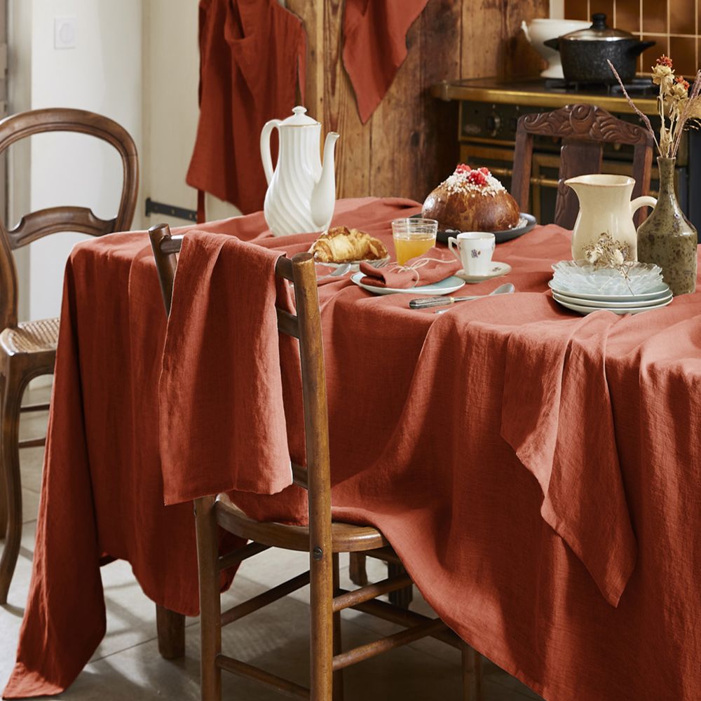 Nappe rectangle 170x350 cm lin français paprika